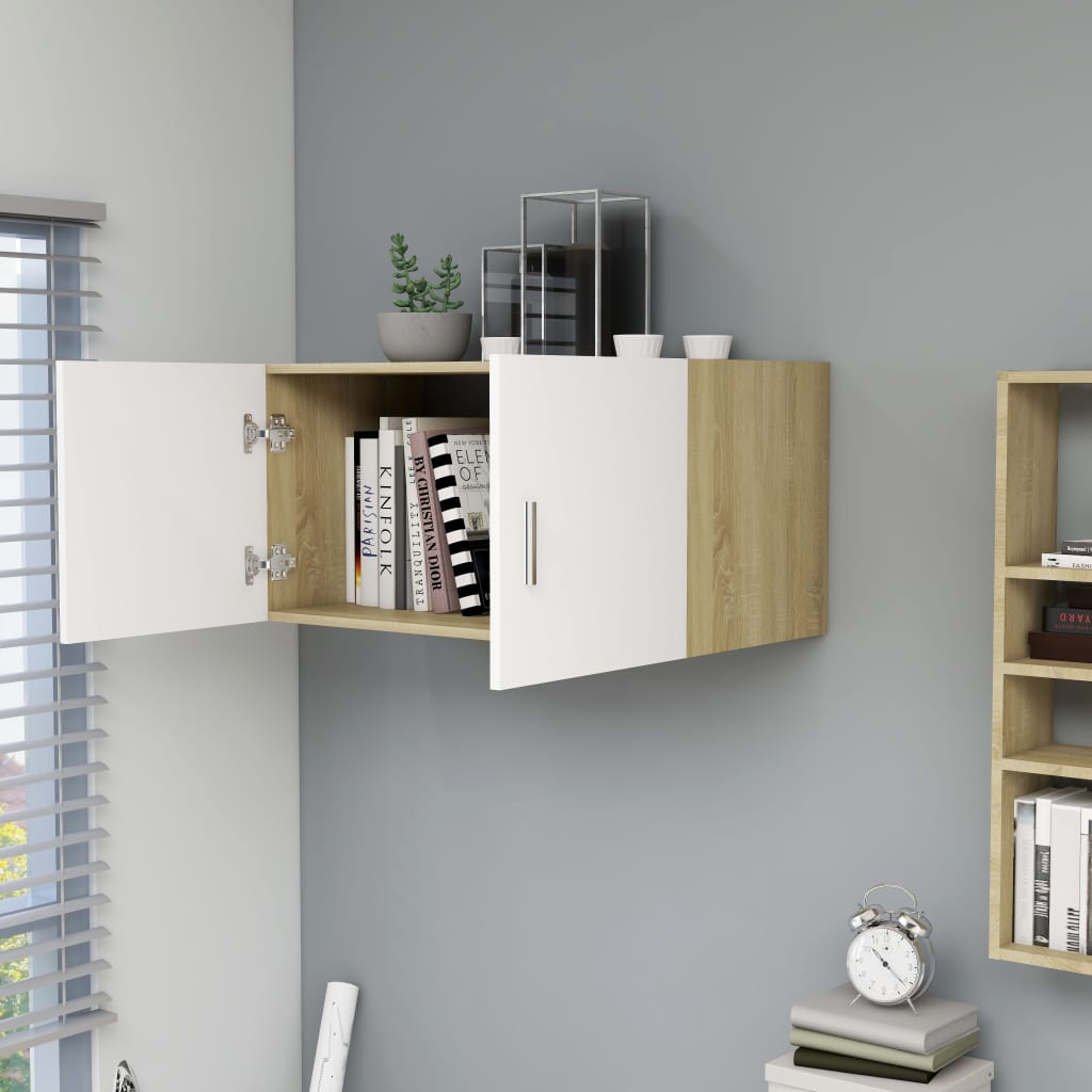 Wall Mounted Cabinet White and Sonoma Oak 80x39x40 cm Engineered Wood