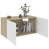 Wall Mounted Cabinet White and Sonoma Oak 80x39x40 cm Engineered Wood - 45-Degree Angle