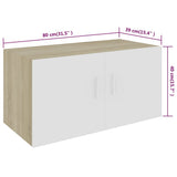 Wall Mounted Cabinet White and Sonoma Oak 80x39x40 cm Engineered Wood - Low Angle