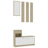 Hallway Unit White and Sonoma Oak 100x25x76.5 cm Engineered Wood - Front View