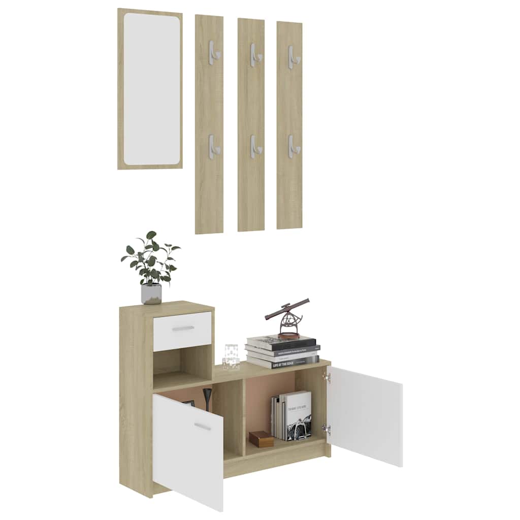 Hallway Unit White and Sonoma Oak 100x25x76.5 cm Engineered Wood