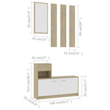 Hallway Unit White and Sonoma Oak 100x25x76.5 cm Engineered Wood - Close-Up Angle