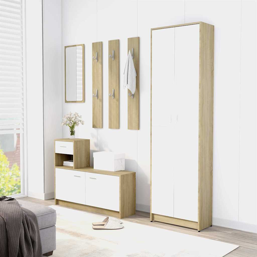Hallway Unit White and Sonoma Oak 100x25x76.5 cm Engineered Wood