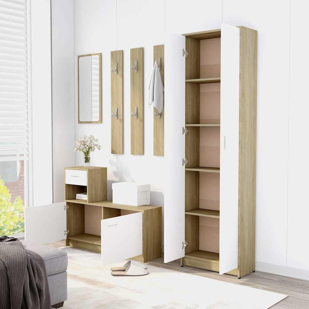 Hallway Unit White and Sonoma Oak 100x25x76.5 cm Engineered Wood