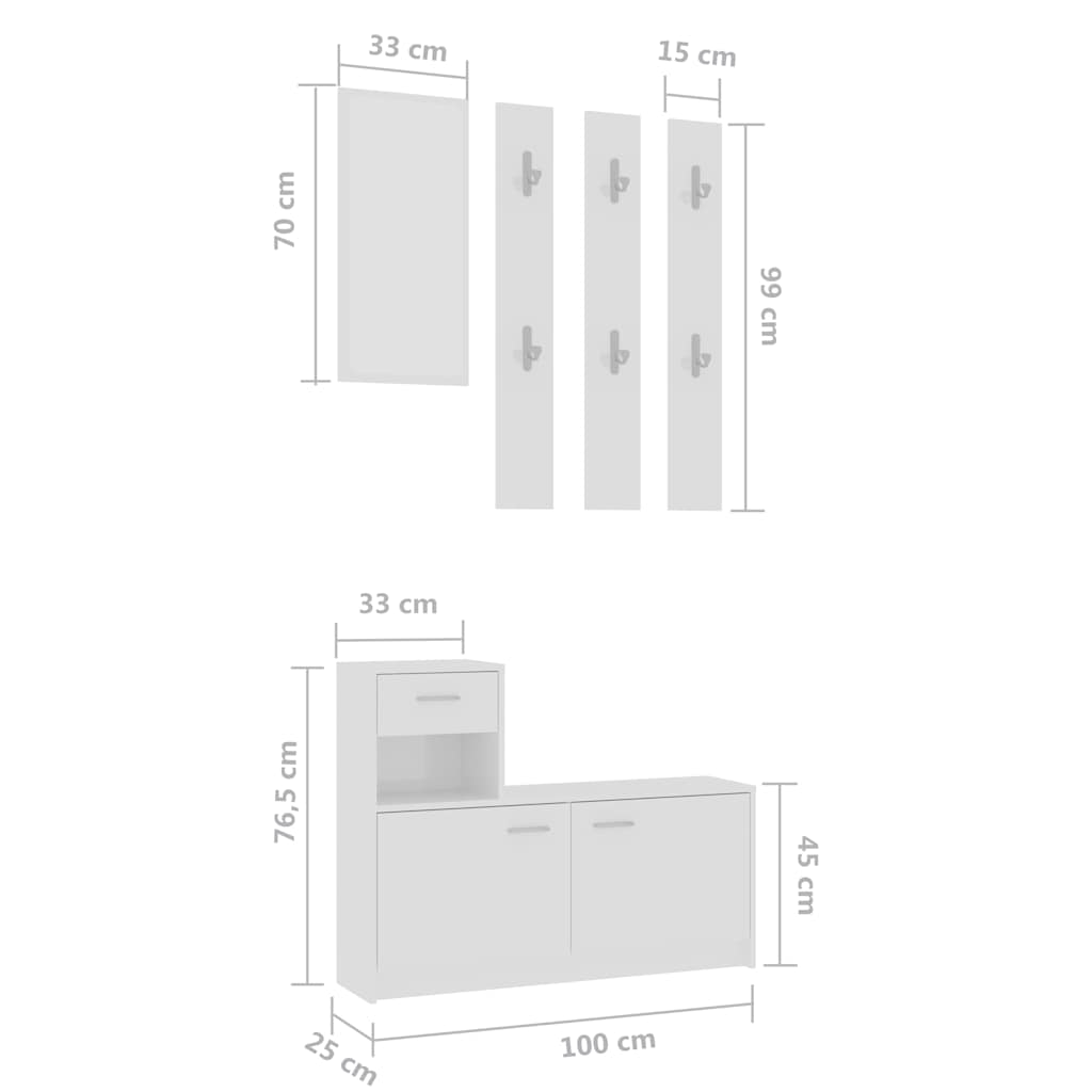 Hallway Unit High Gloss White 100x25x76.5 cm Engineered Wood