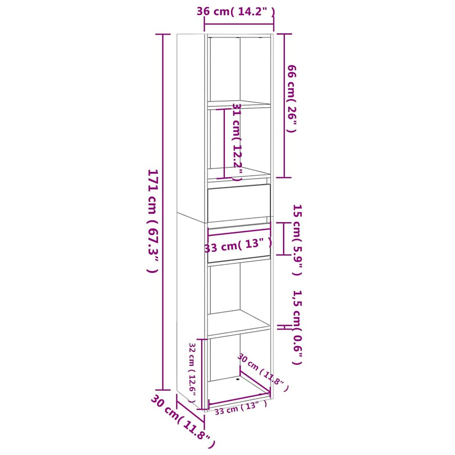 Book Cabinet White 36x30x171 cm Engineered Wood