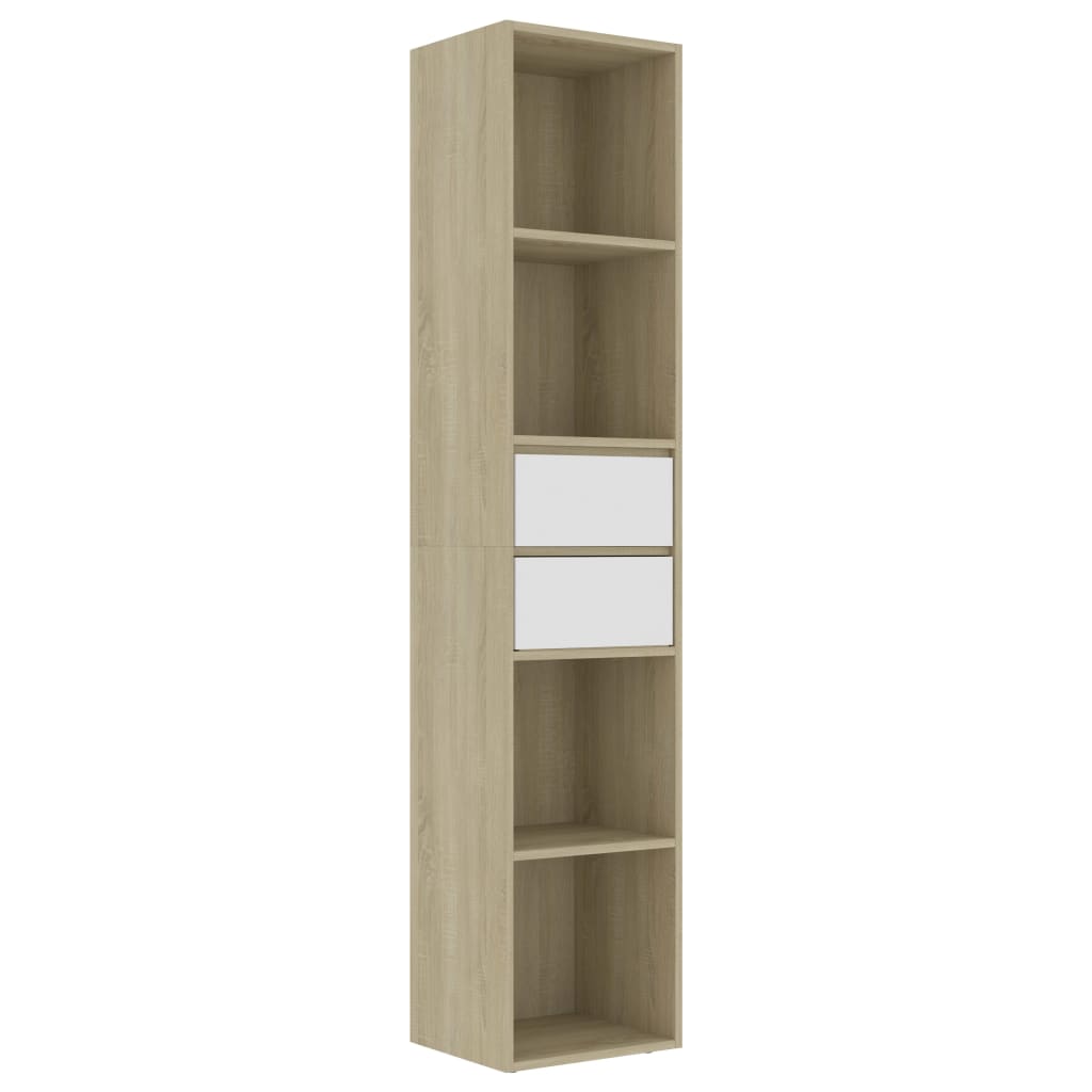 Book Cabinet White and Sonoma Oak 36x30x171 cm Engineered Wood