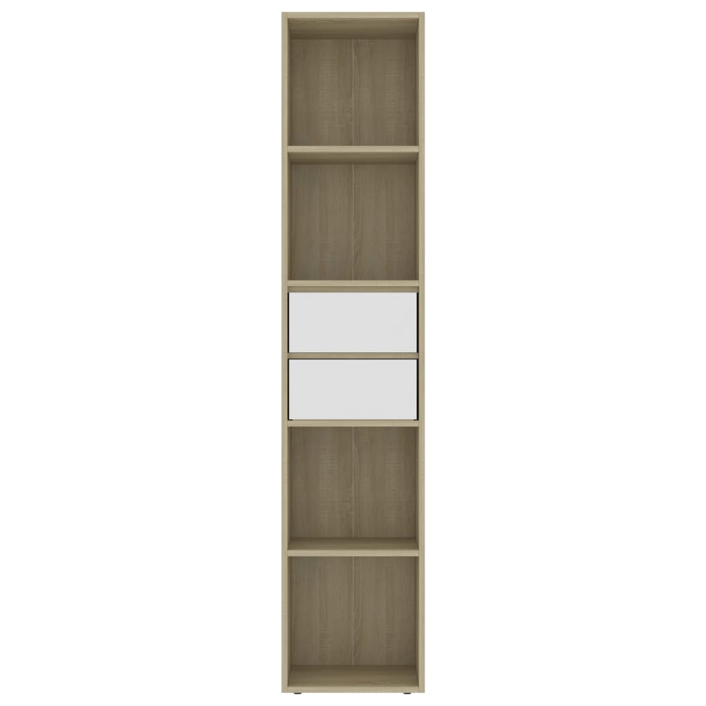 Book Cabinet White and Sonoma Oak 36x30x171 cm Engineered Wood