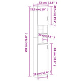 Bathroom Cabinet White 32x25.5x190 cm Engineered Wood