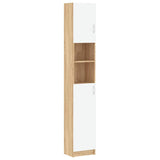 Bathroom Cabinet White and Sonoma Oak 32x25.5x190 cm Engineered Wood - Front View
