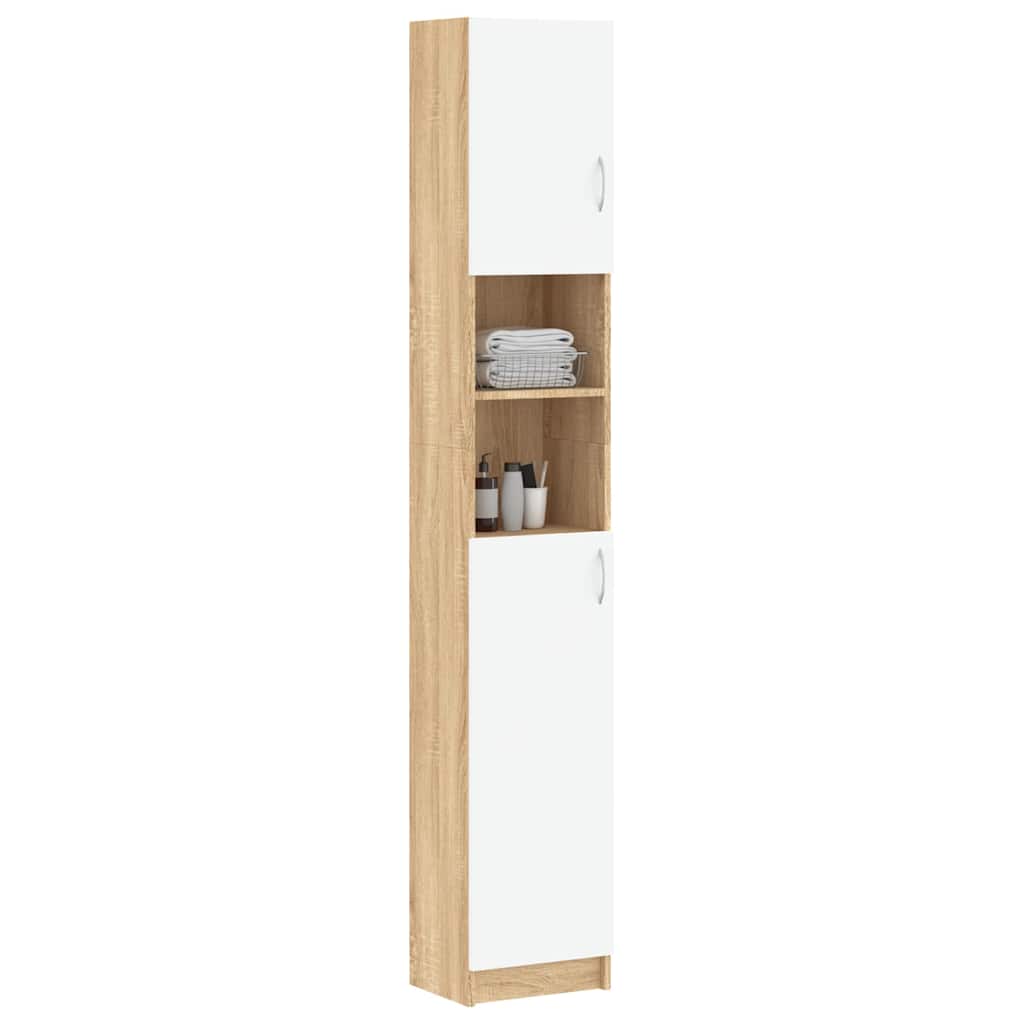 Bathroom Cabinet White and Sonoma Oak 32x25.5x190 cm Engineered Wood