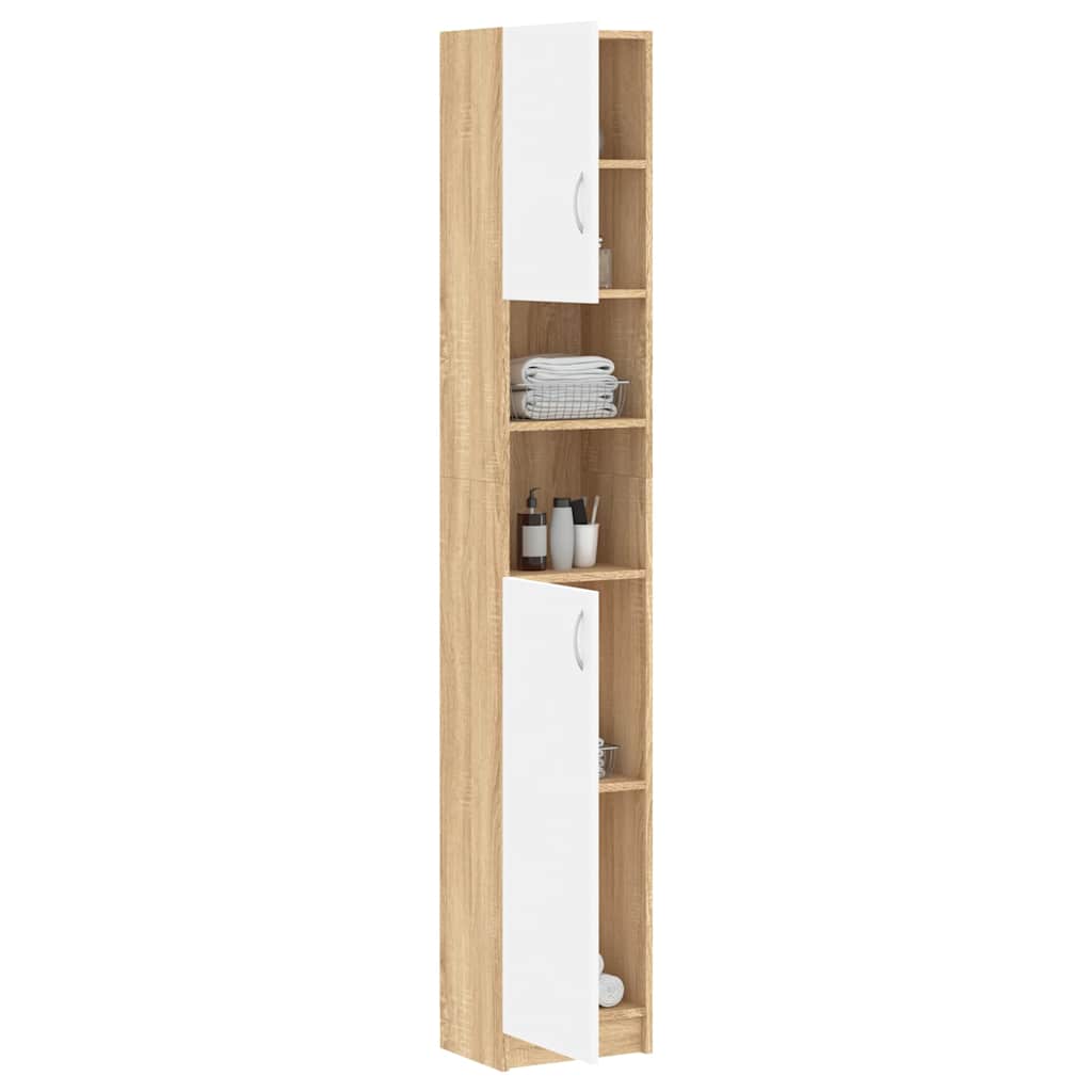 Bathroom Cabinet White and Sonoma Oak 32x25.5x190 cm Engineered Wood