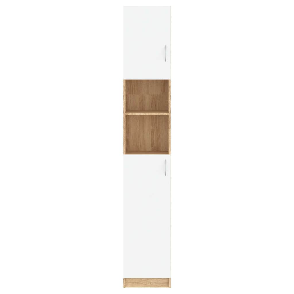 Bathroom Cabinet White and Sonoma Oak 32x25.5x190 cm Engineered Wood