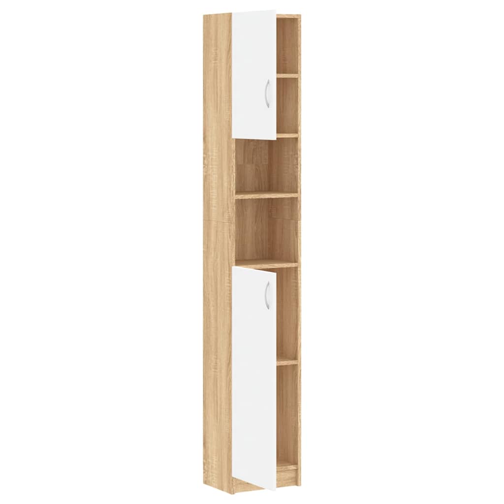 Bathroom Cabinet White and Sonoma Oak 32x25.5x190 cm Engineered Wood