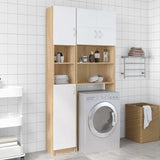 Bathroom Cabinet White and Sonoma Oak 32x25.5x190 cm Engineered Wood