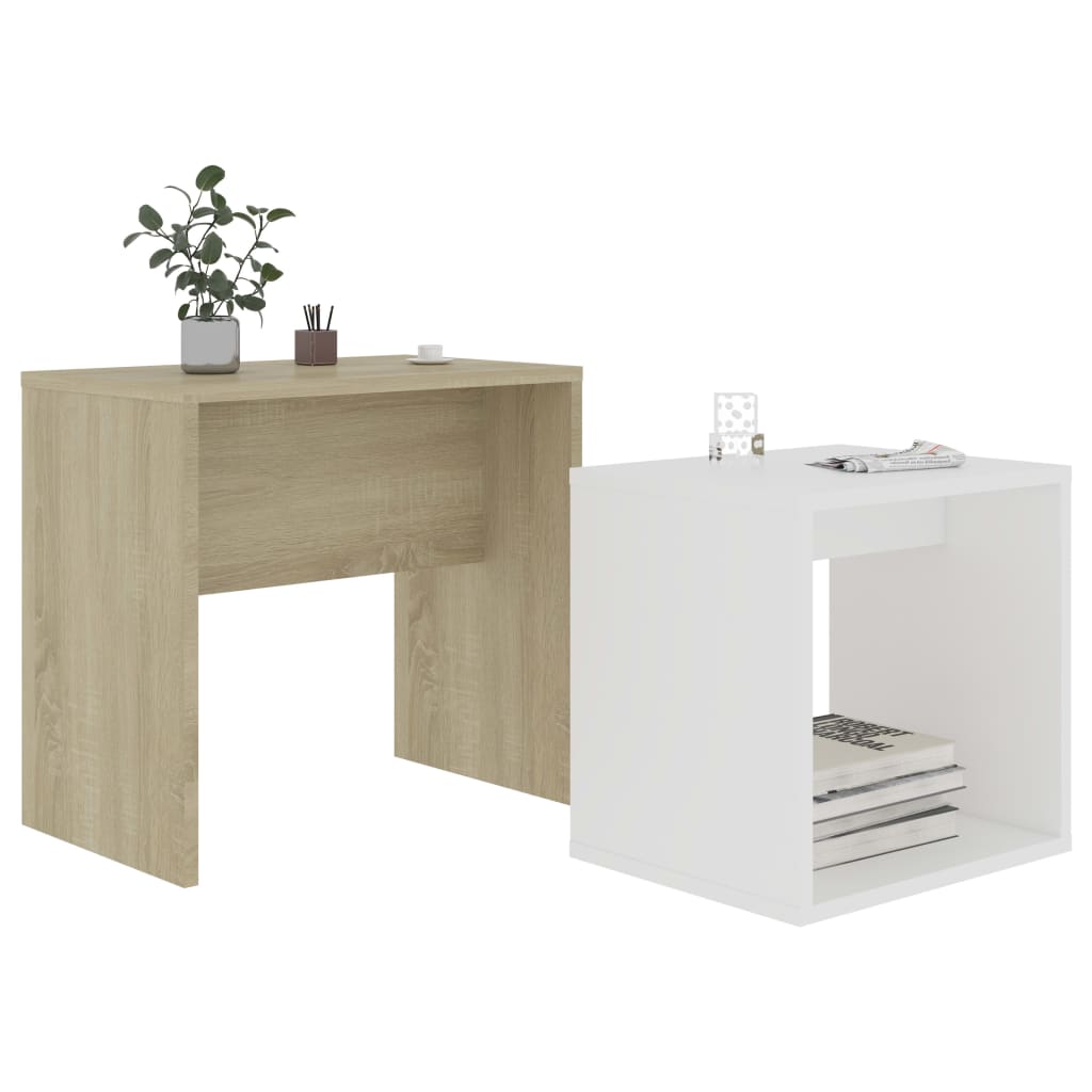Coffee Table Set White and Sonoma Oak 48x30x45 cm Engineered Wood