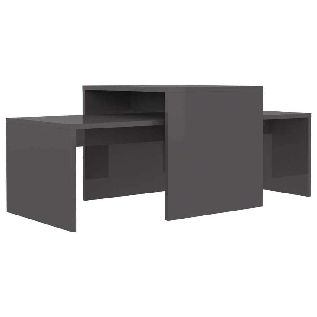 Coffee Table Set High Gloss Grey 100x48x40 cm Engineered Wood