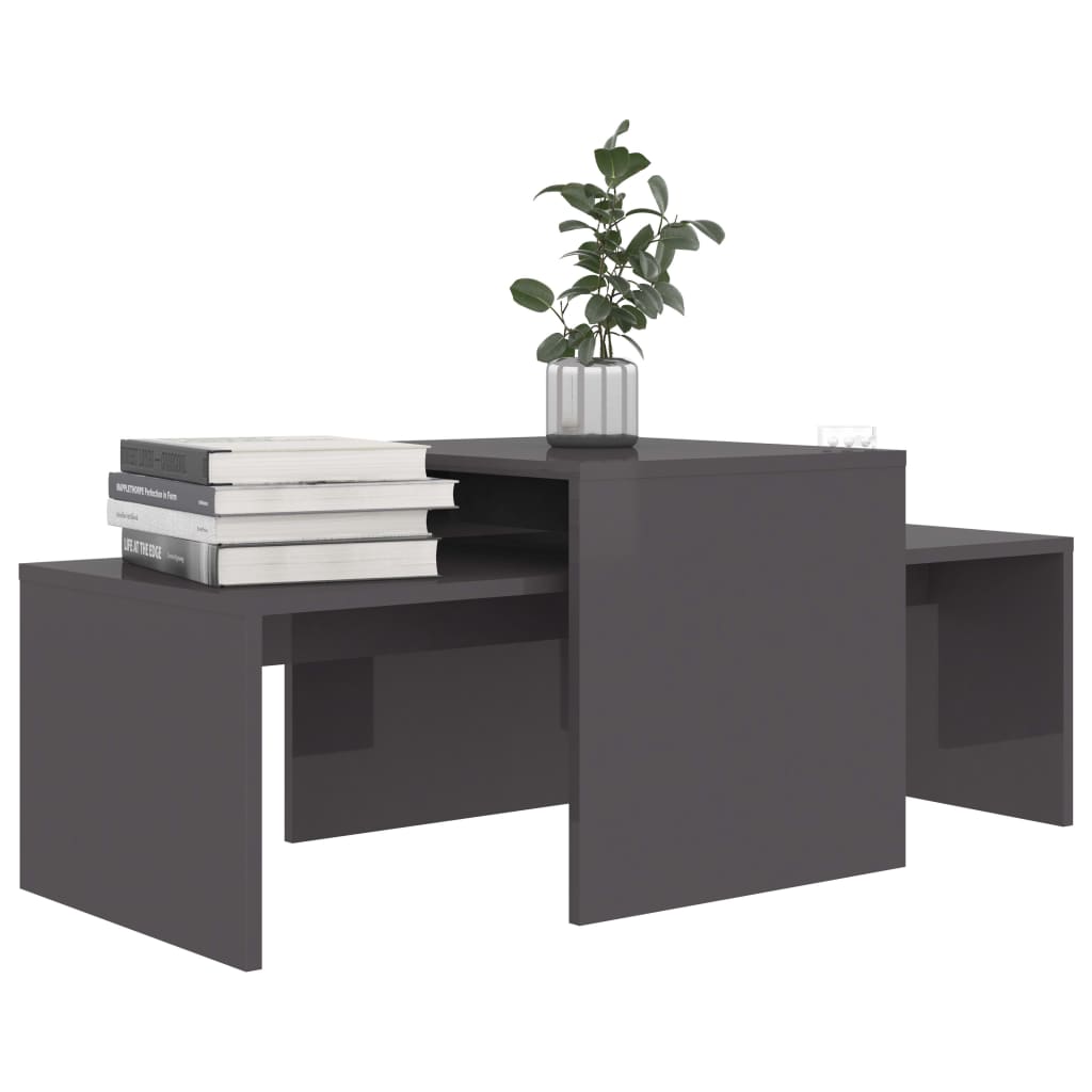 Coffee Table Set High Gloss Grey 100x48x40 cm Engineered Wood