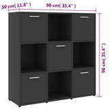 Book Cabinet Grey 90x30x90 cm Engineered Wood - Low Angle