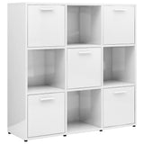 Book Cabinet High Gloss White 90x30x90 cm Engineered Wood - Front View