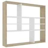 Wall Shelf White and Sonoma Oak 90x16x78 cm Engineered Wood - Front View
