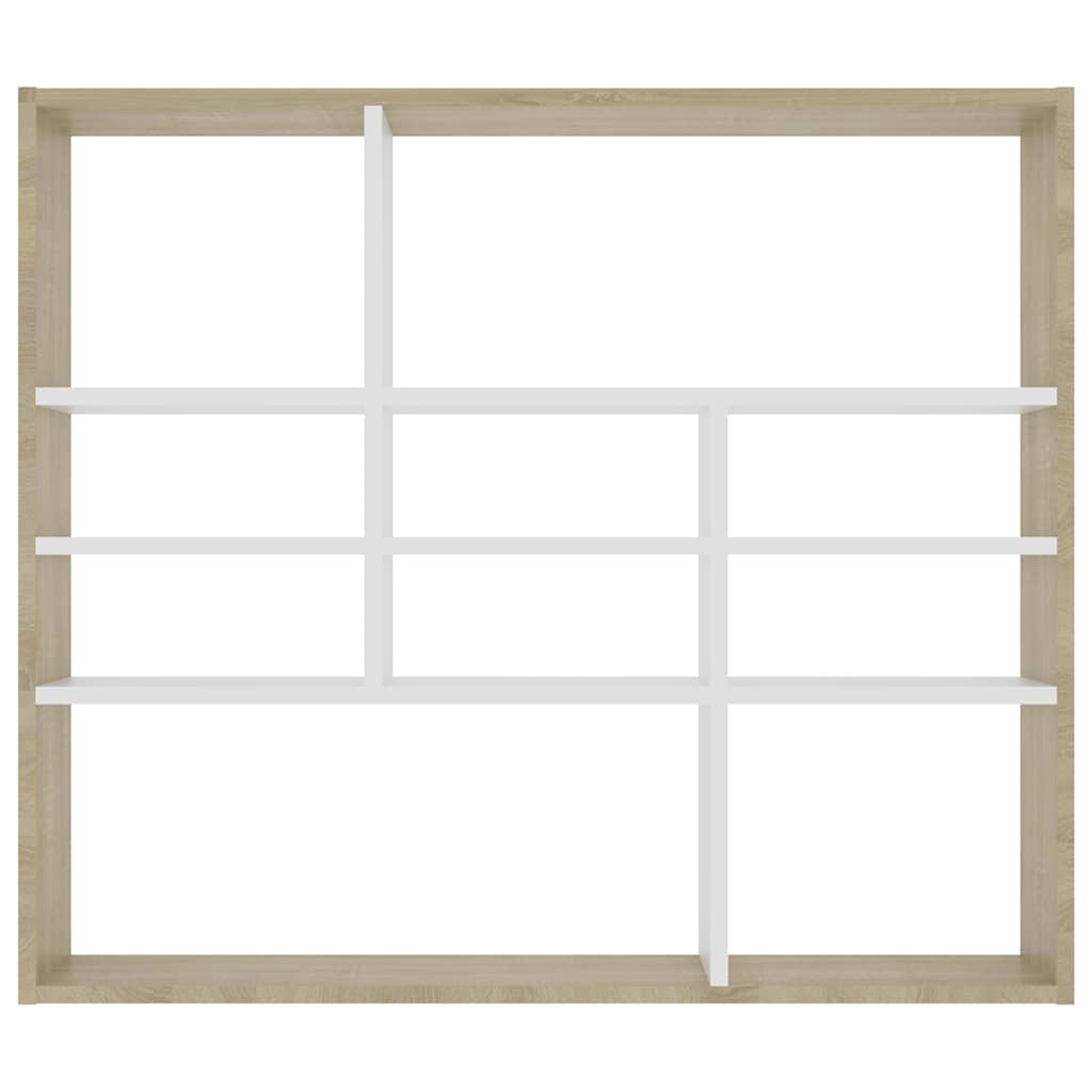 Wall Shelf White and Sonoma Oak 90x16x78 cm Engineered Wood