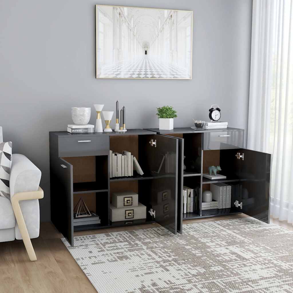 Sideboard High Gloss Grey 160x36x75 cm Engineered Wood