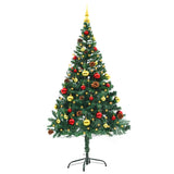Artificial Pre-lit Christmas Tree with Baubles Green 150 cm - Side View