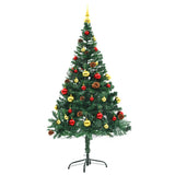Artificial Pre-lit Christmas Tree with Baubles Green 150 cm - Top-Down View