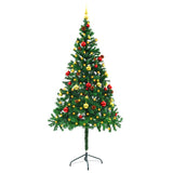 Artificial Pre-lit Christmas Tree with Baubles Green 180 cm - Top-Down View
