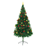 Artificial Pre-lit Christmas Tree with Baubles Green 210 cm - Front View