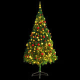 Artificial Pre-lit Christmas Tree with Baubles Green 210 cm - Top-Down View