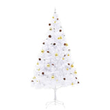 Artificial Pre-lit Christmas Tree with Baubles White 210 cm - Side View