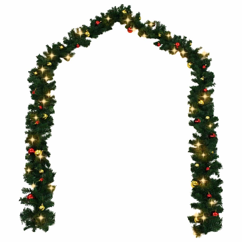 Christmas Garland with Baubles and LED Lights Green 20 m PVC