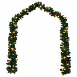 Christmas Garland with Baubles and LED Lights Green 20 m PVC