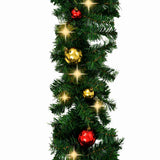 Christmas Garland with Baubles and LED Lights Green 20 m PVC