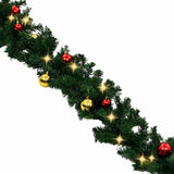 Christmas Garland with Baubles and LED Lights Green 20 m PVC - Rear View