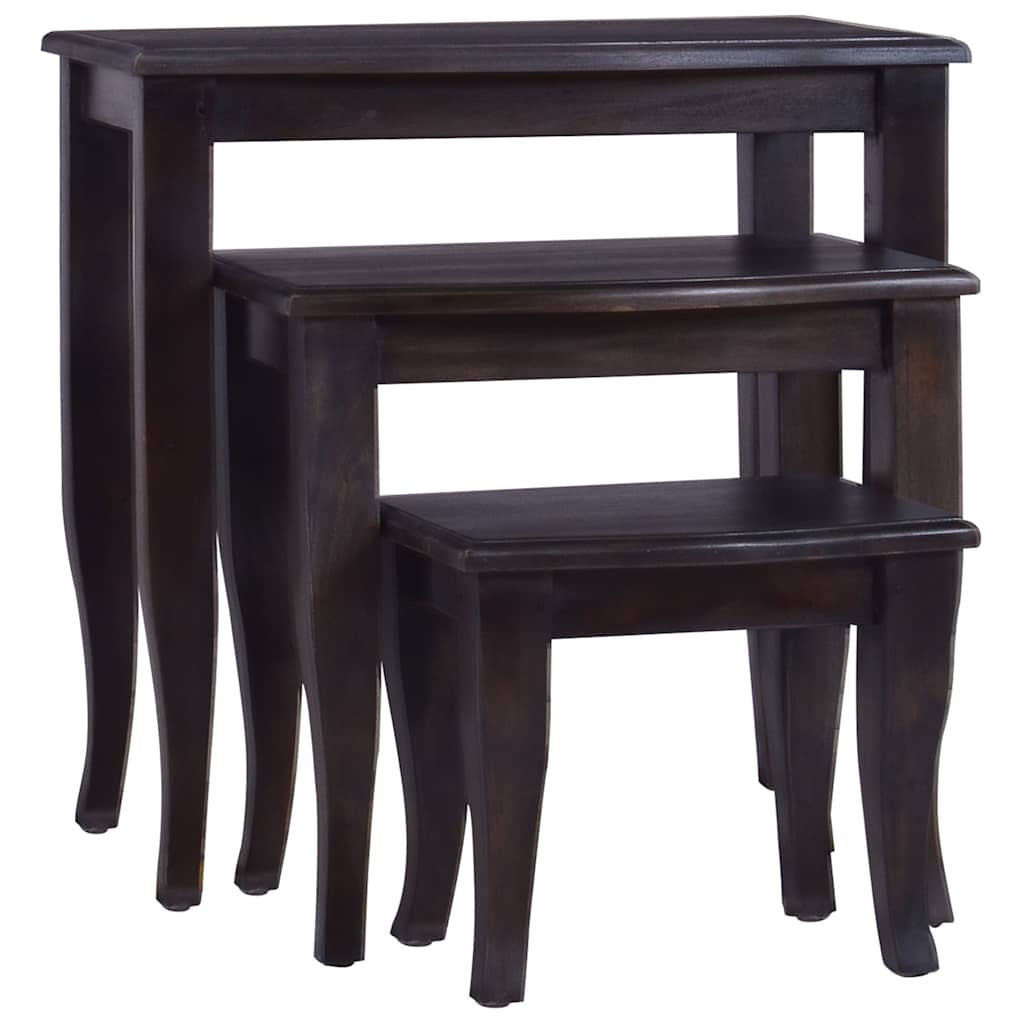 Side Tables 3 pcs Light Black Coffee Solid Mahogany Wood