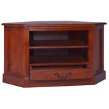 Corner TV Cabinet Classical Brown Solid Mahogany Wood - Front View