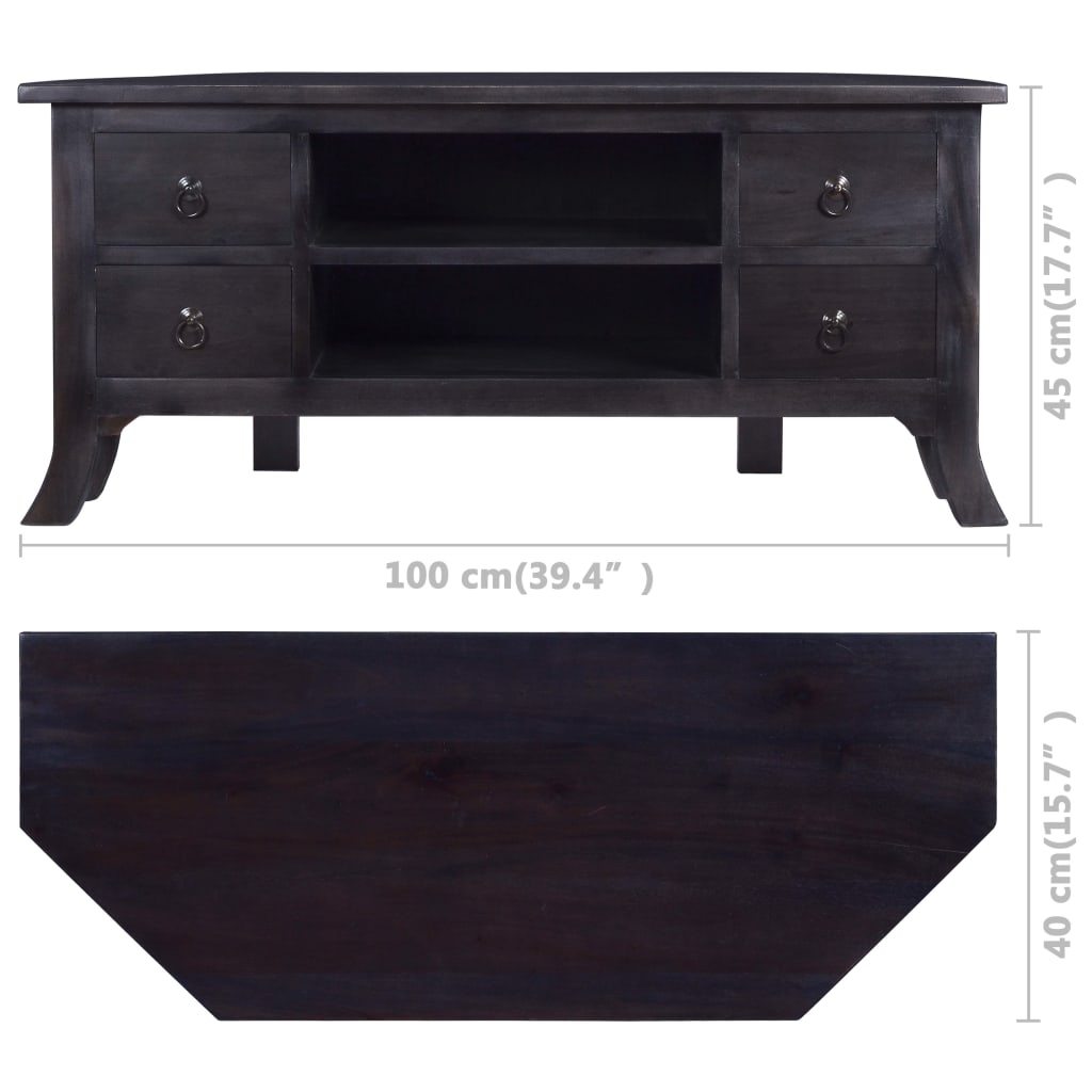 TV Cabinet Light Black Coffee 100x40x45 cm Solid Mahogany Wood
