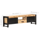 TV Cabinet 140x30x40 cm Rough Mango Wood - Close-Up Angle