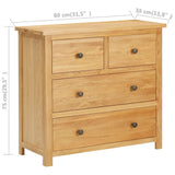 Chest of Drawers 80x35x75 cm Solid Oak Wood - Rear View