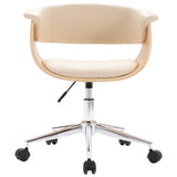 Swivel Office Chair Cream Bent Wood and Faux Leather - Side View