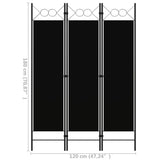 3-Panel Room Divider Black 120x180 cm - Rear View