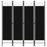 4-Panel Room Divider Black 160x180 cm