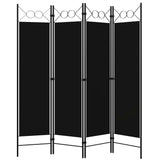 4-Panel Room Divider Black 160x180 cm - Front View