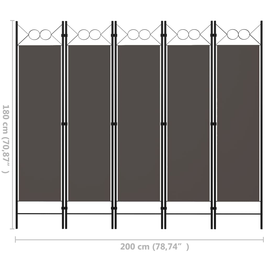5-Panel Room Divider Anthracite 200x180 cm