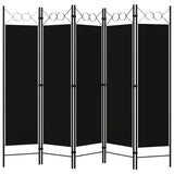 5-Panel Room Divider Black 200x180 cm