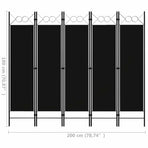 5-Panel Room Divider Black 200x180 cm