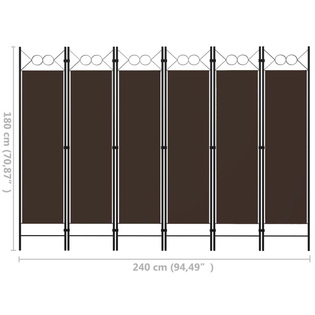 6-Panel Room Divider Brown 240x180 cm